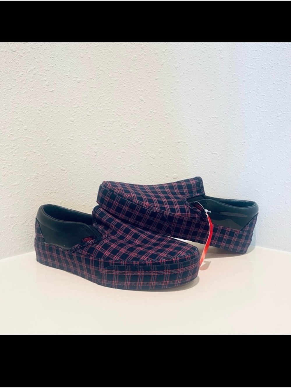 Vans Unisex Slip On Plaid Platform Navy Red Sneakers Sz W 10.5 M 9 NWT